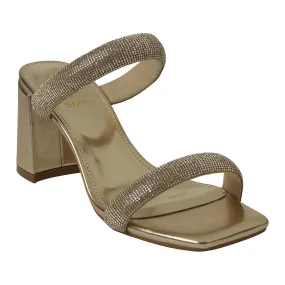 Luella Gold Embellished Double Band Heeled Sandals