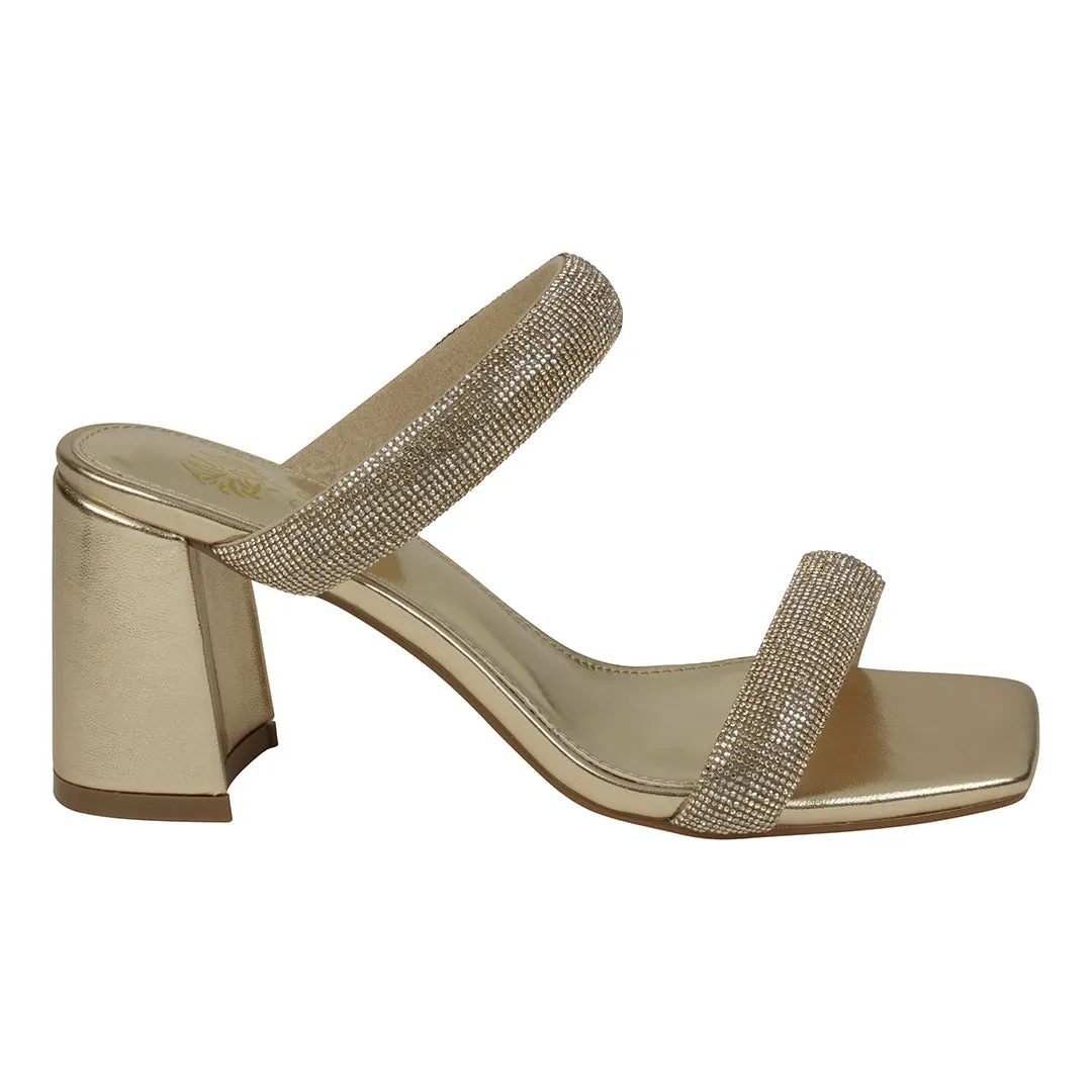 Luella Gold Embellished Double Band Heeled Sandals