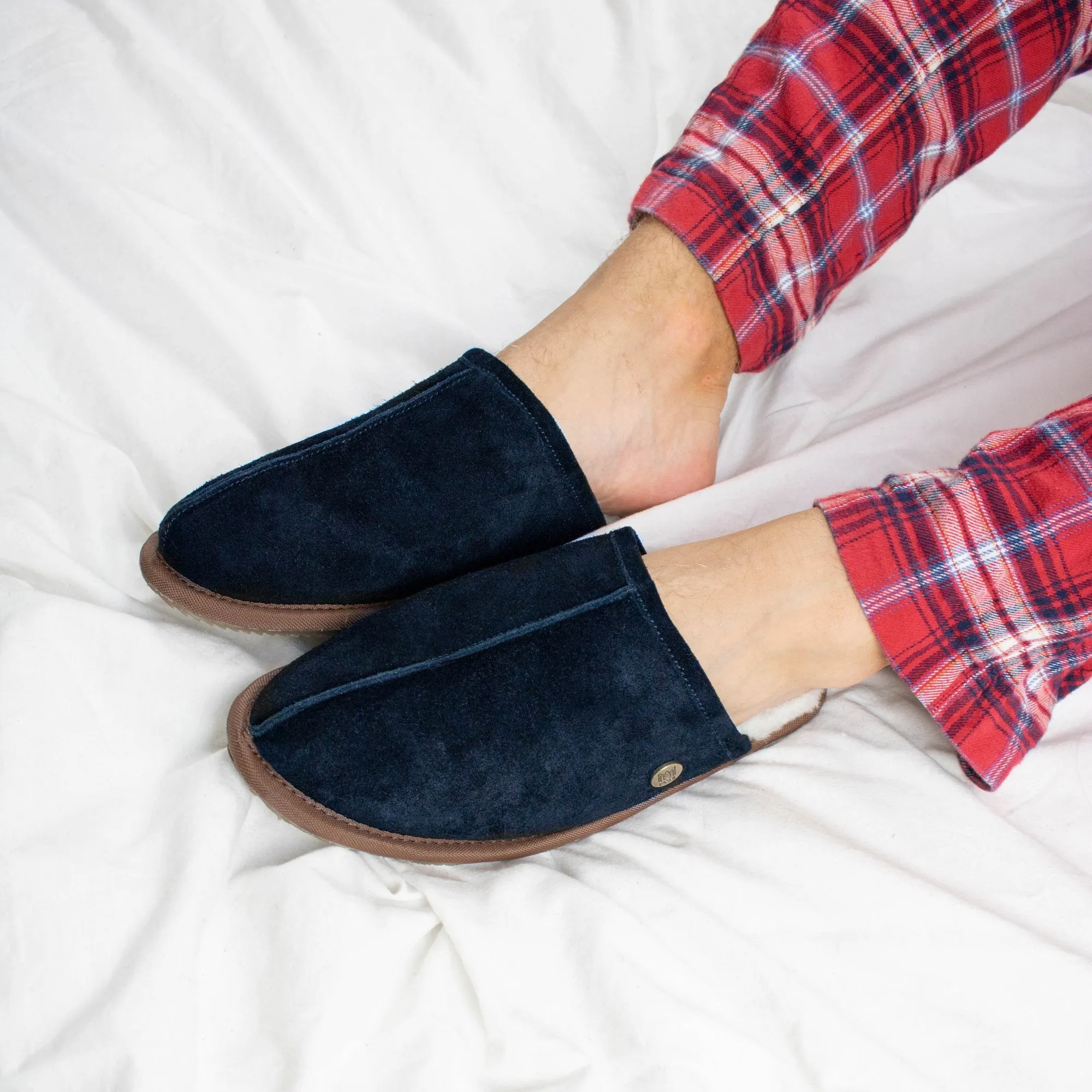 Men's Navy Sheepskin Slippers