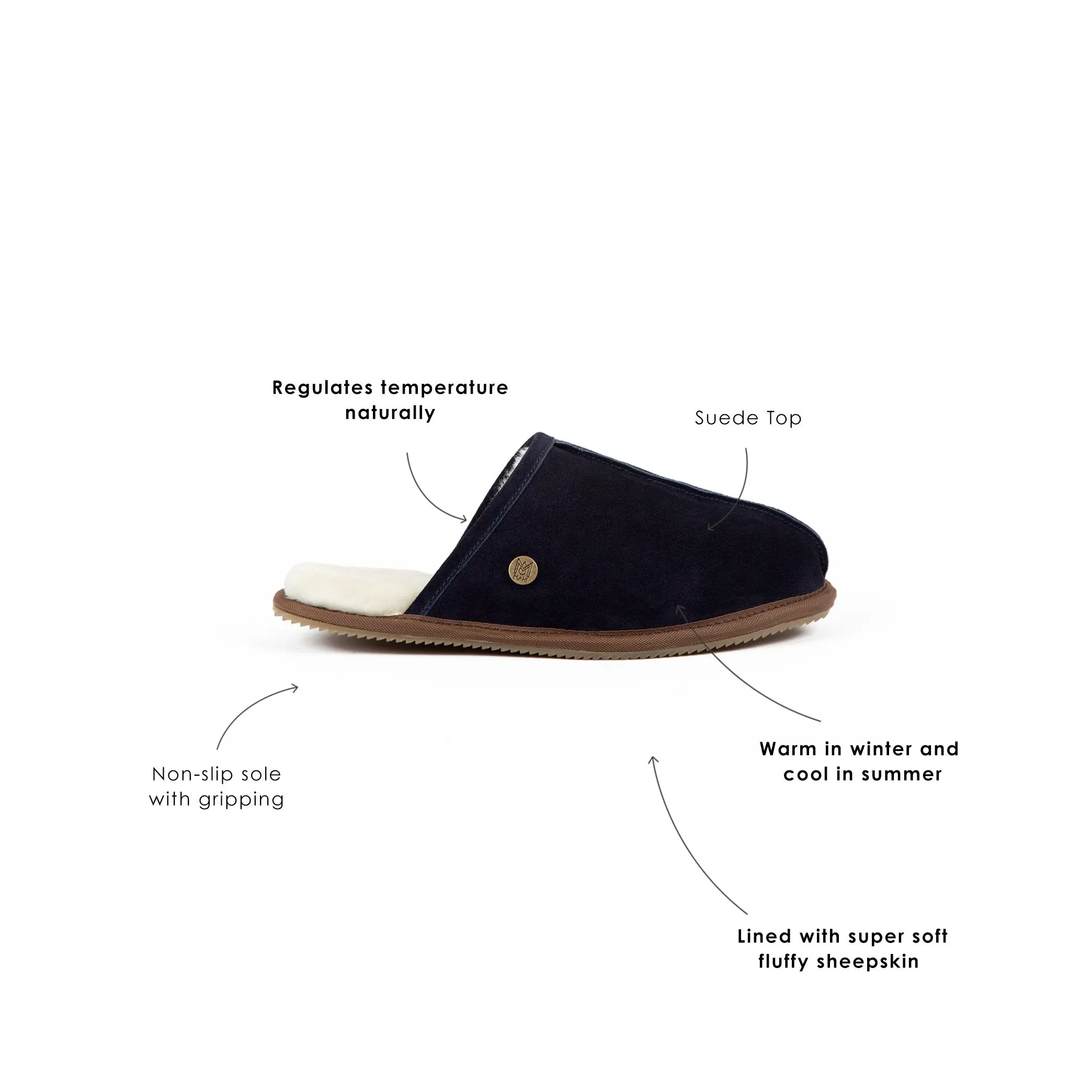 Men's Navy Sheepskin Slippers