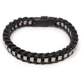 Men's Stainless Steel Braided Leather Bracelet Black