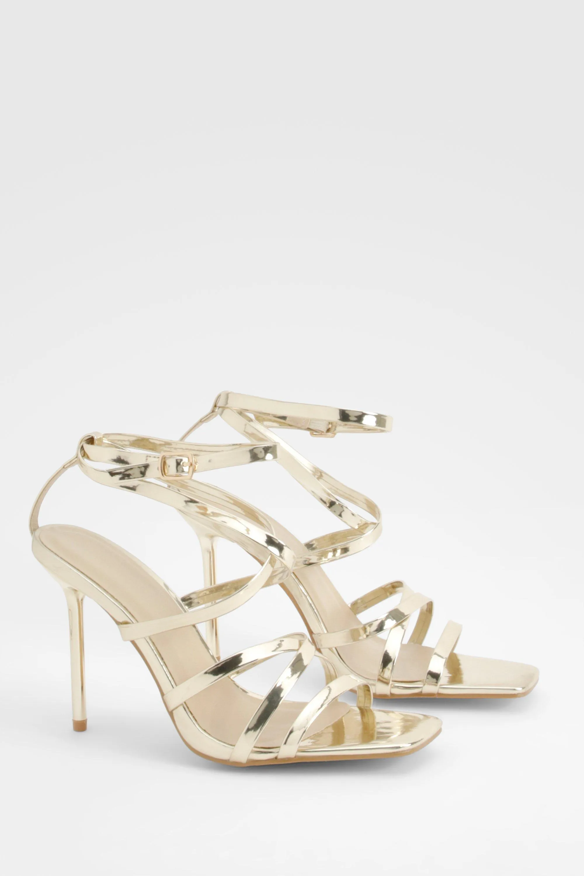 Metallic Strappy Cross Over Heels