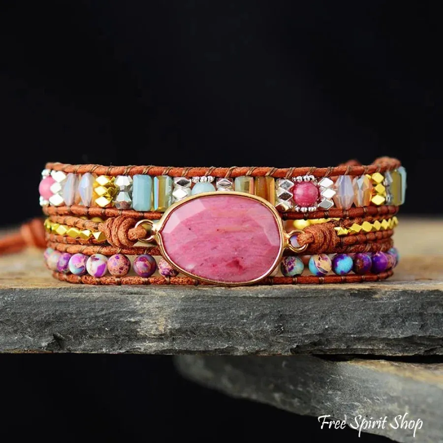 Natural Rhodonite & Jasper Wrap Bracelet