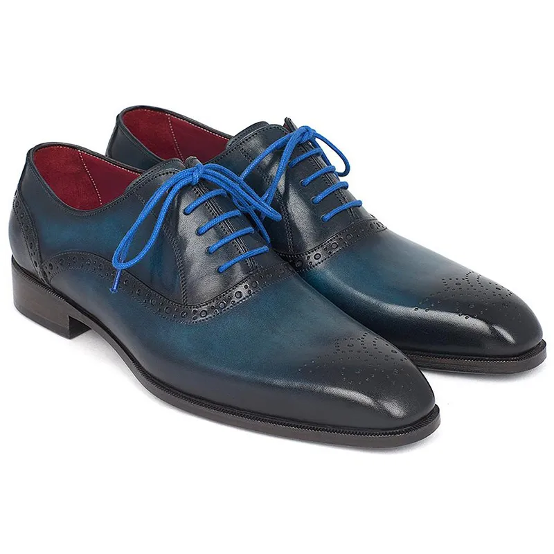 Paul Parkman Leather Medallion Toe Oxfords Blue & Navy