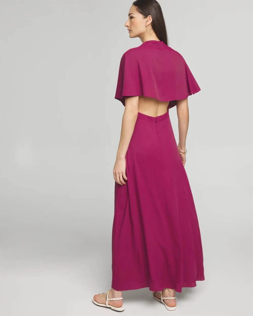 Petite Cape Belted Maxi With Slit Dress