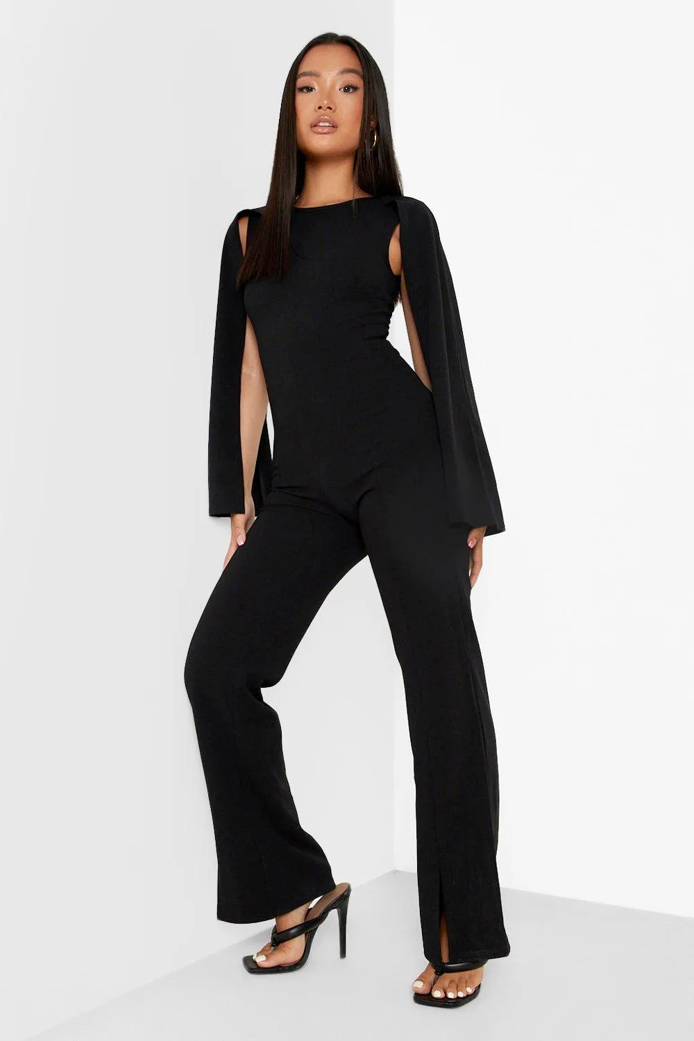 Petite Cape Sleeve Split Hem Jumpsuit