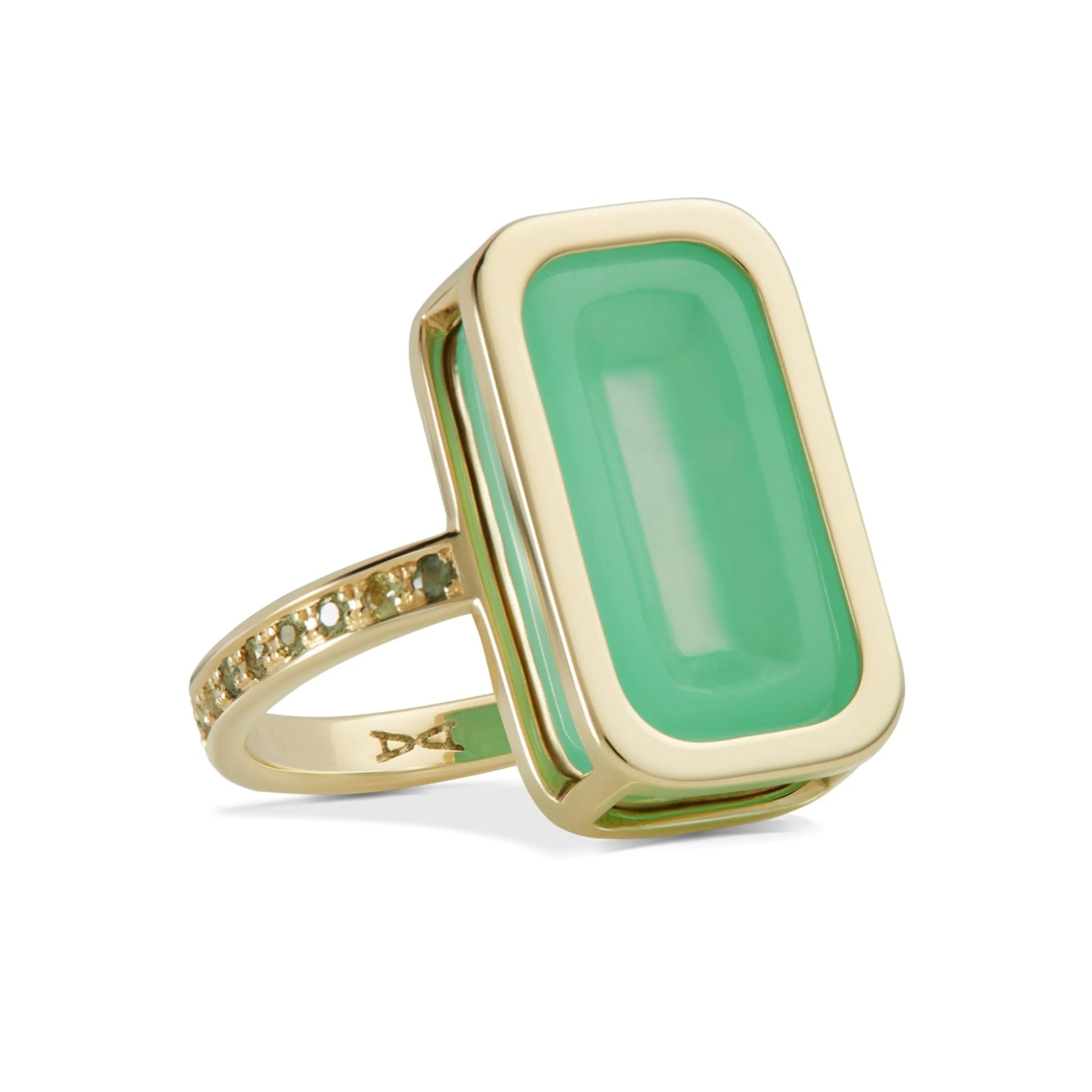 Pfefferminz ring kiwi stoned yellow gold with chrysoprase and sapphire