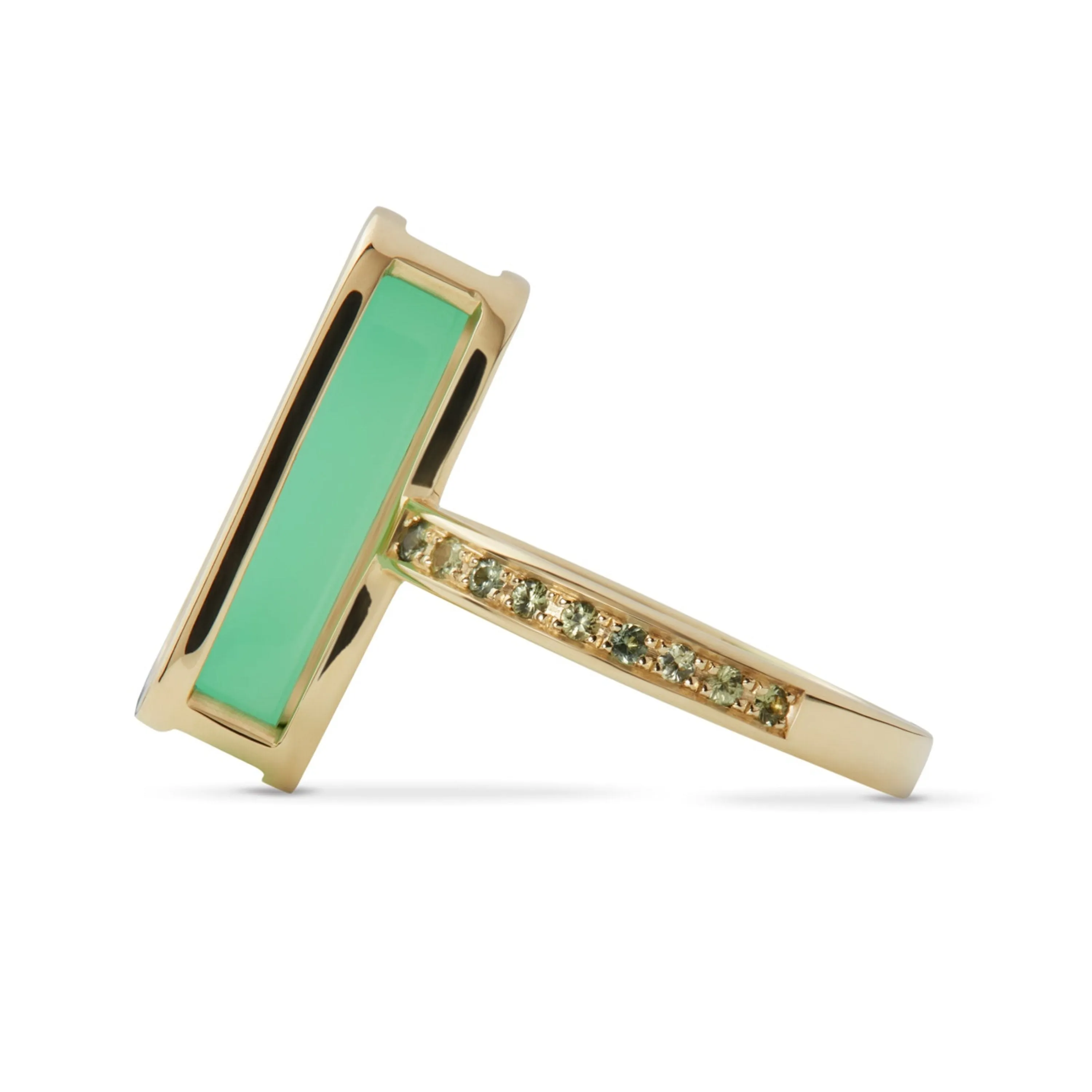 Pfefferminz ring kiwi stoned yellow gold with chrysoprase and sapphire