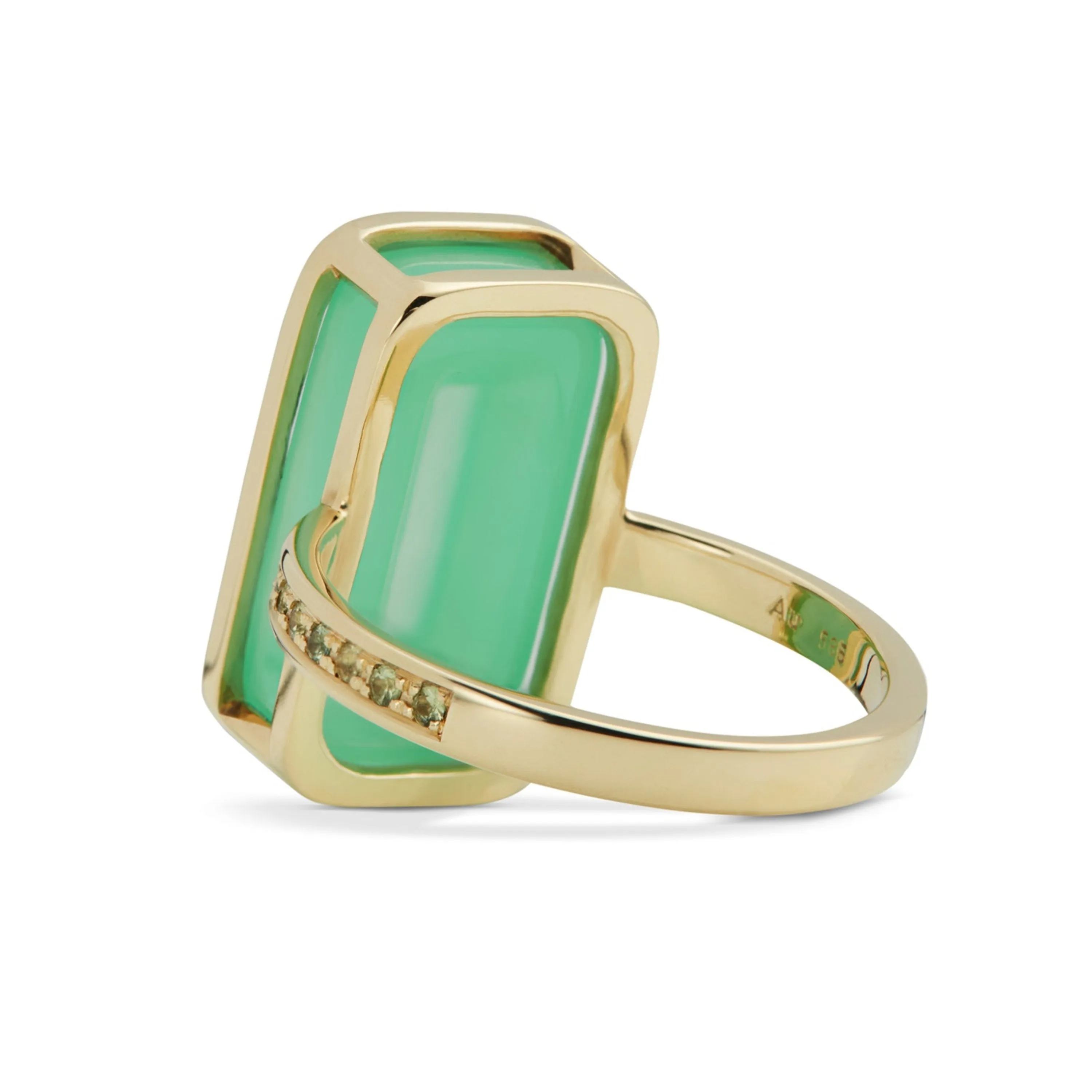 Pfefferminz ring kiwi stoned yellow gold with chrysoprase and sapphire