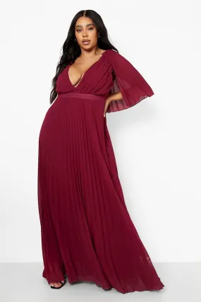 Plus Bridesmaid Pleated Cape Maxi Dress