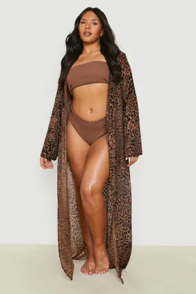 Plus Leopard Devore Maxi Beach Kimono