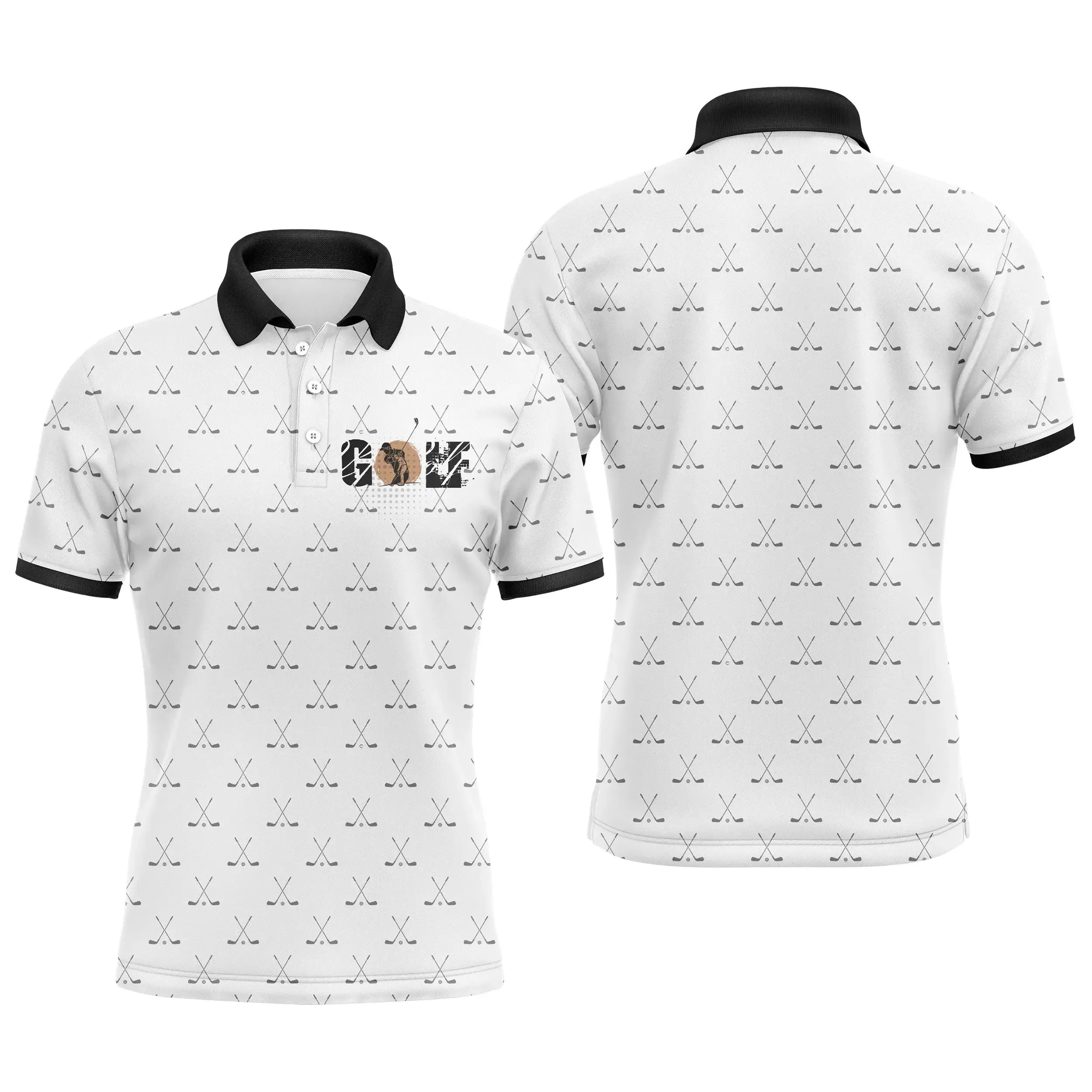 Polo de Golf Blanc et Noir, Polo de Sport, Cadeau Original pour Fans de Golf, Motif Clubs de Golf croisés, Golfeur, Golfeuse - C