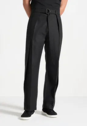 Relaxed Fit Wrap Leg Tailored Trousers - Black