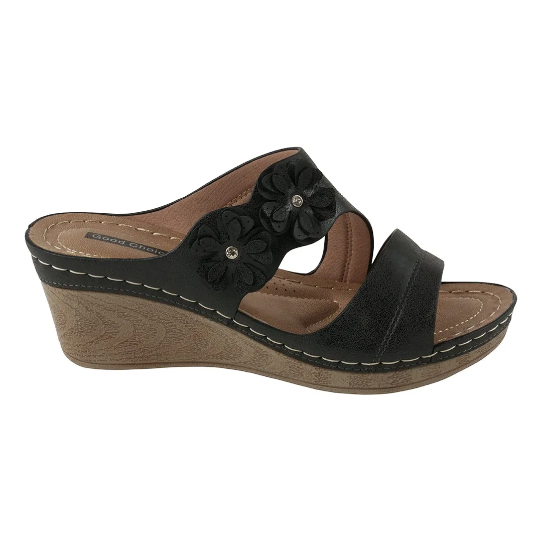 Rita Black Wedge Sandals