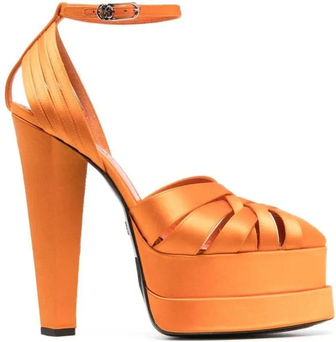 Roberto Cavalli caged leather platform sandals Orange