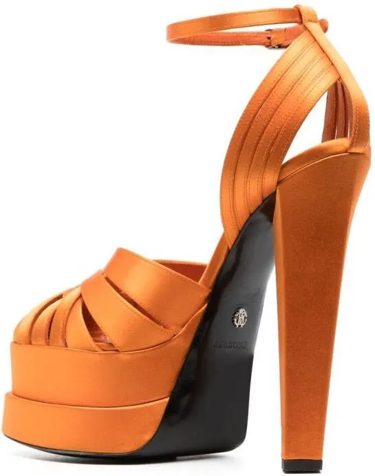 Roberto Cavalli caged leather platform sandals Orange