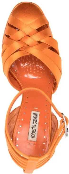 Roberto Cavalli caged leather platform sandals Orange