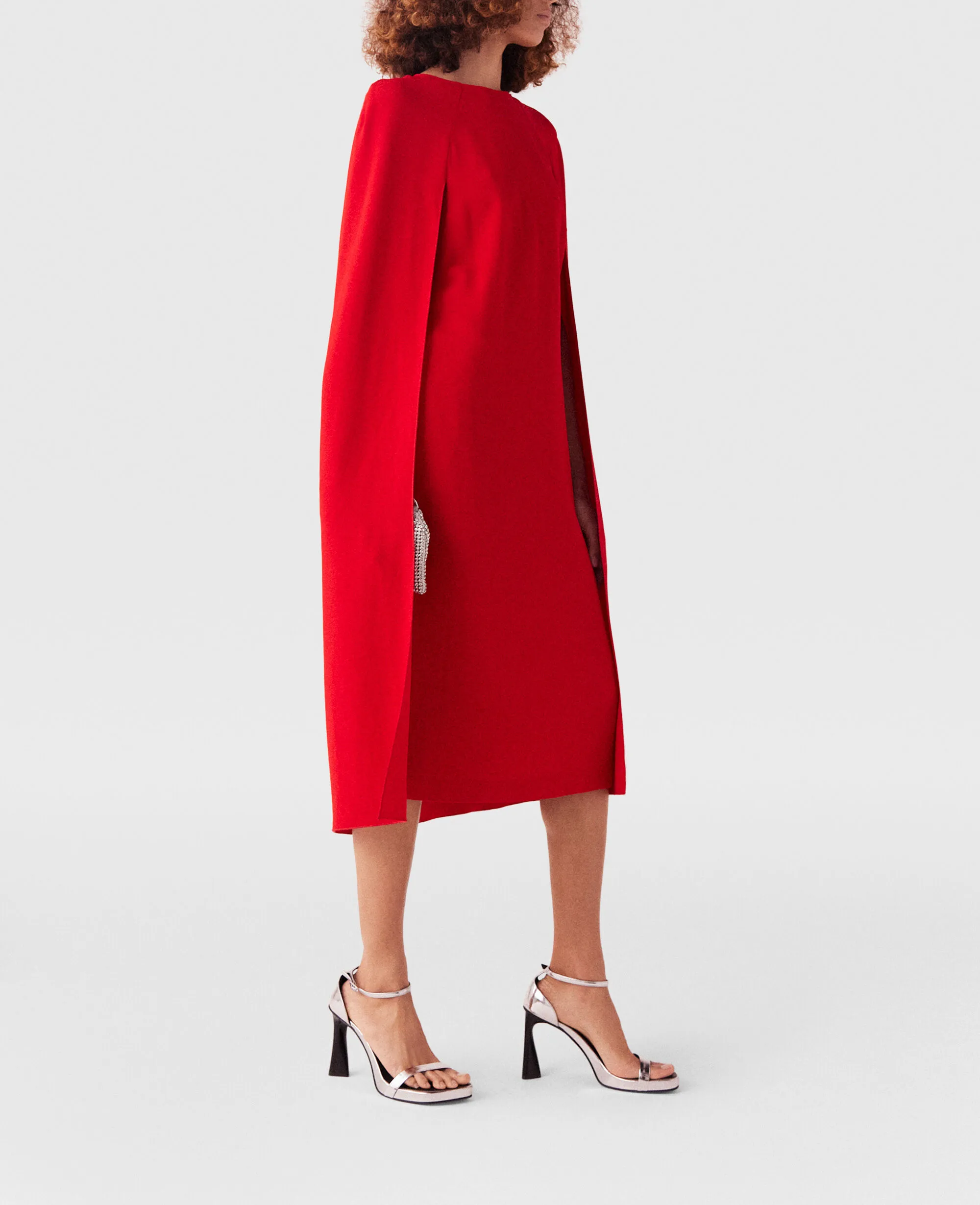 Round Neck Cape Midi Dress