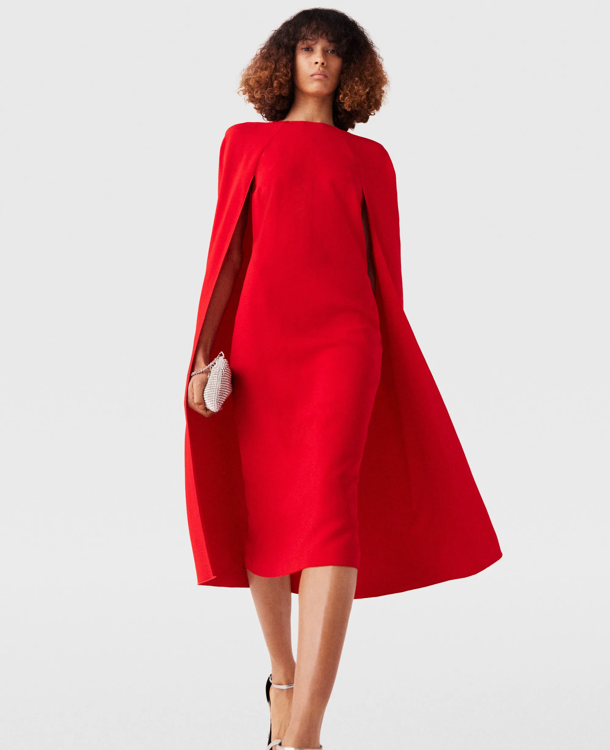 Round Neck Cape Midi Dress