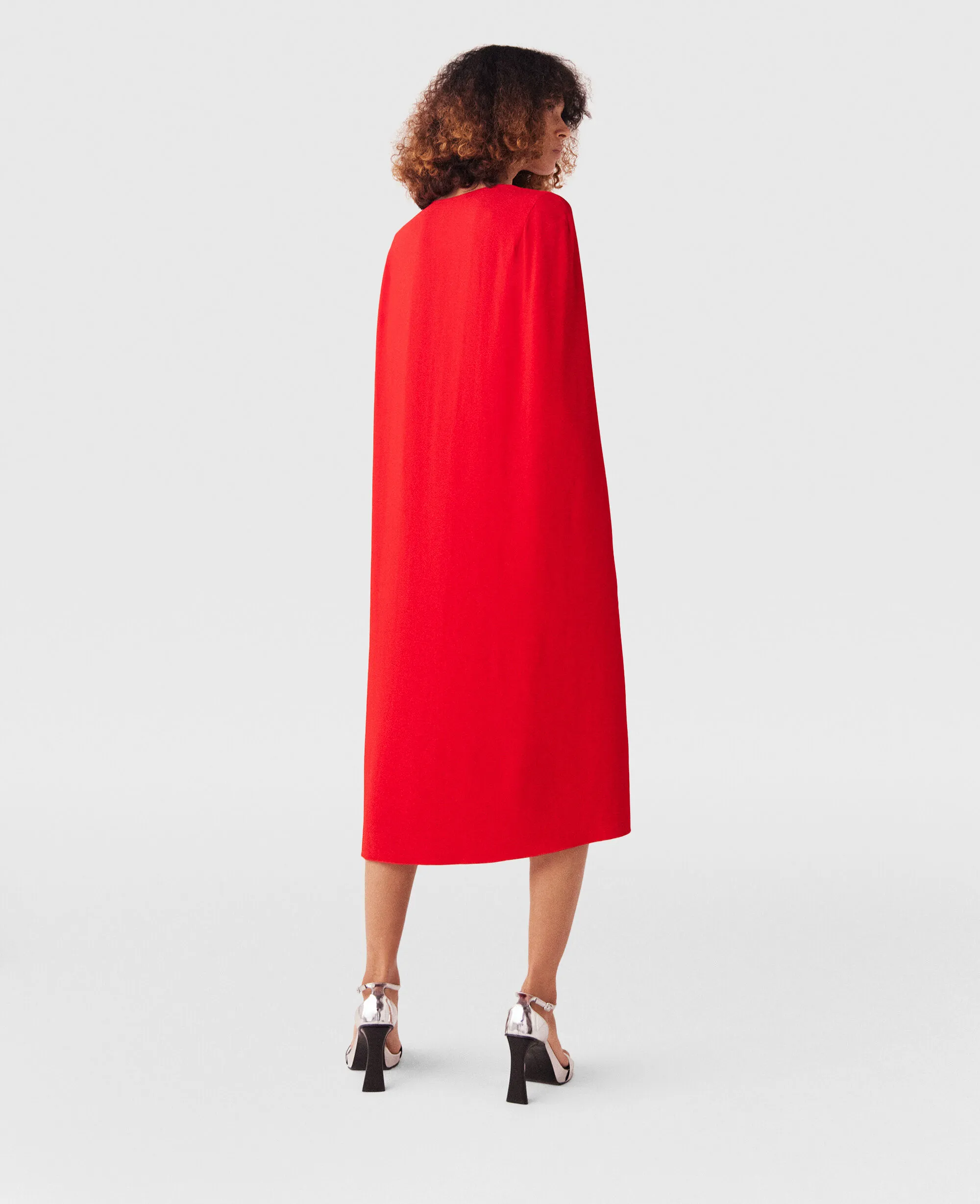 Round Neck Cape Midi Dress