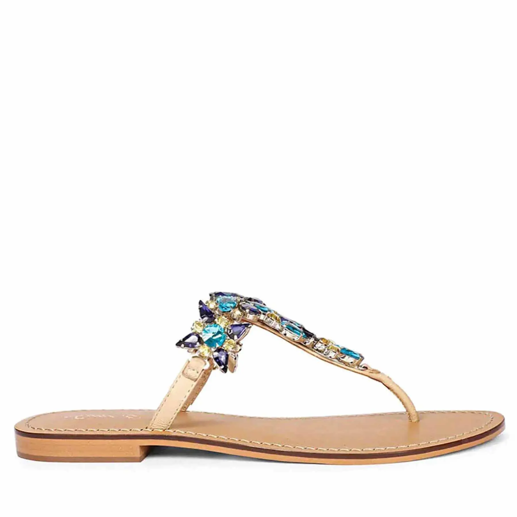 Saint Fleur Multi Stone Embellished Natural Leather Flats