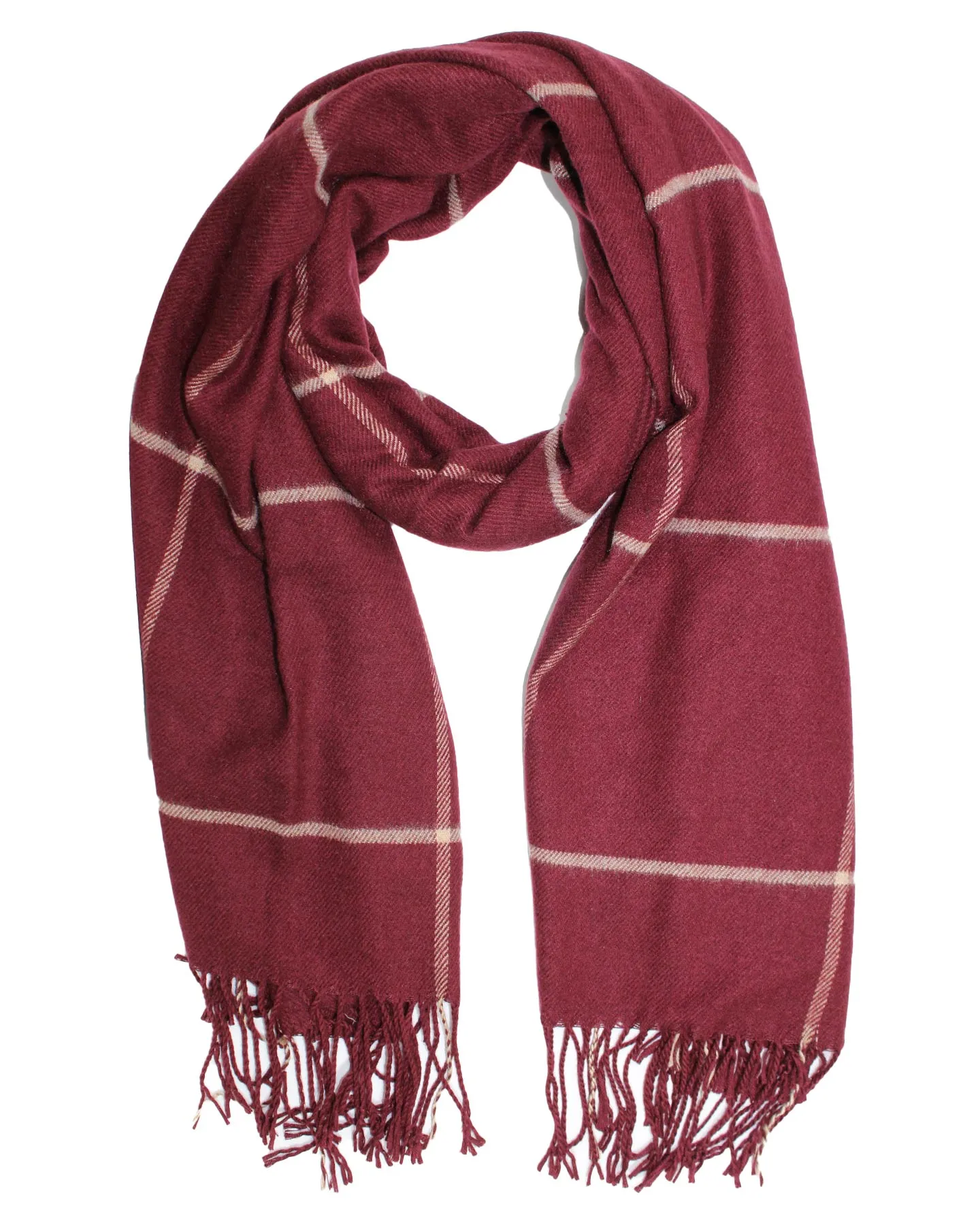 Sartorio Scarf Maroon Windowpane - Luxury Cashmere Shawl