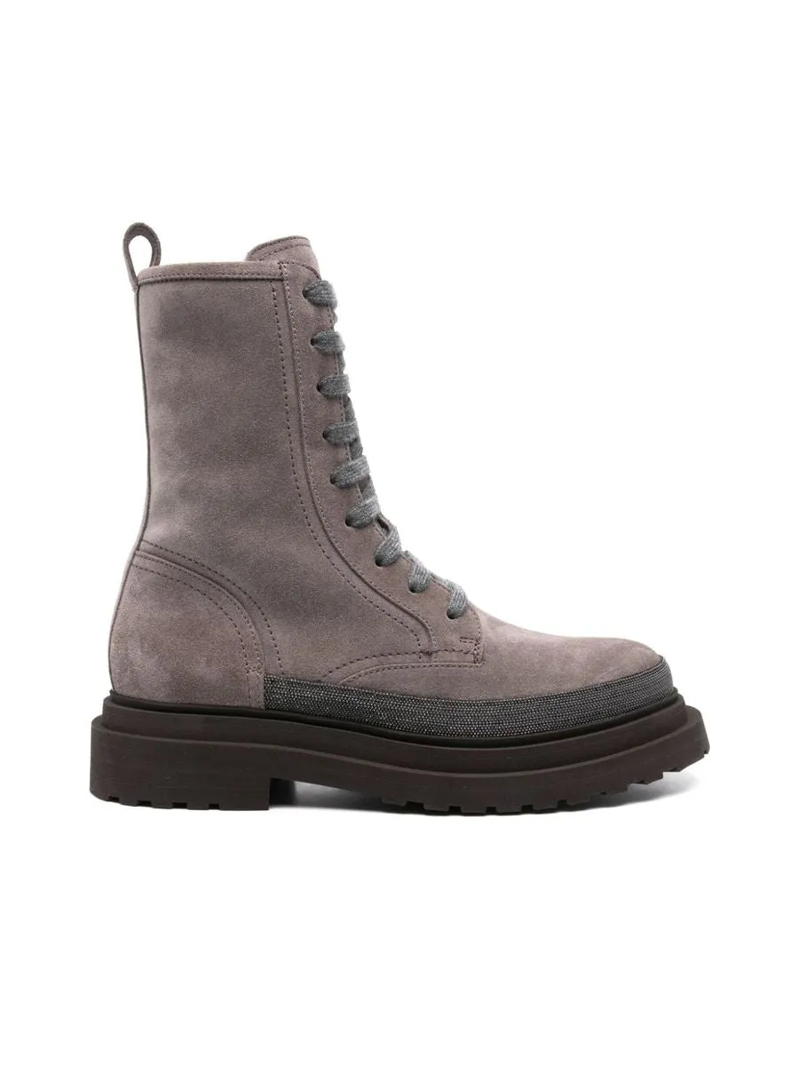 Suede Monilitrimmed Boots