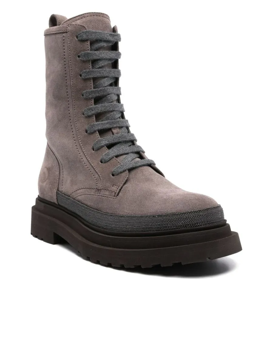 Suede Monilitrimmed Boots