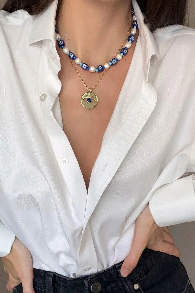 Talis Chains - Eye Spy Pearl Necklace Blue