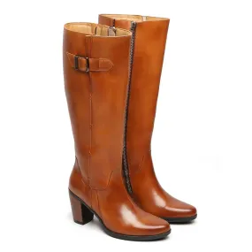 Tan Knee Height Blocked Heel Ladies Leather Boots By Brune & Bareskin