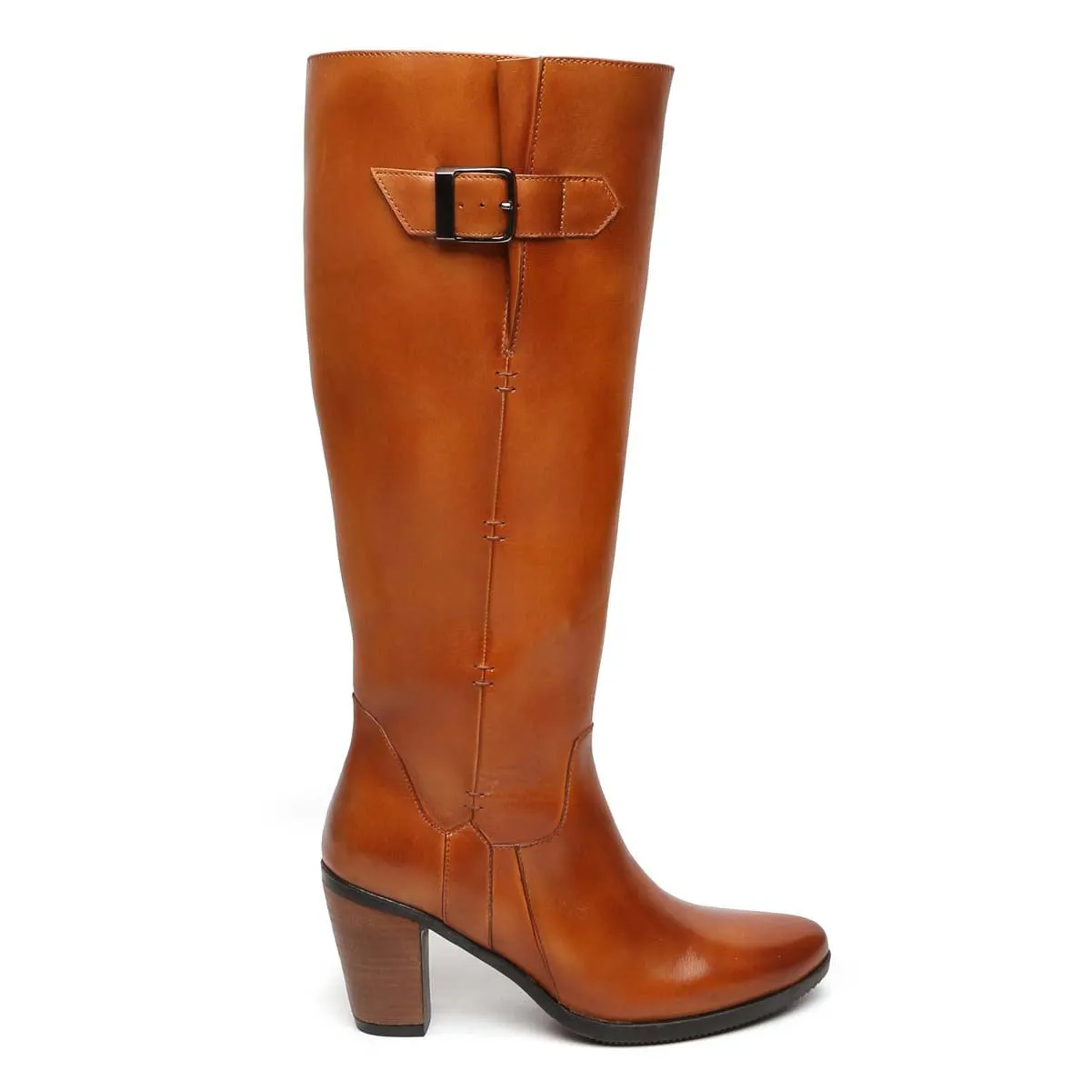 Tan Knee Height Blocked Heel Ladies Leather Boots By Brune & Bareskin