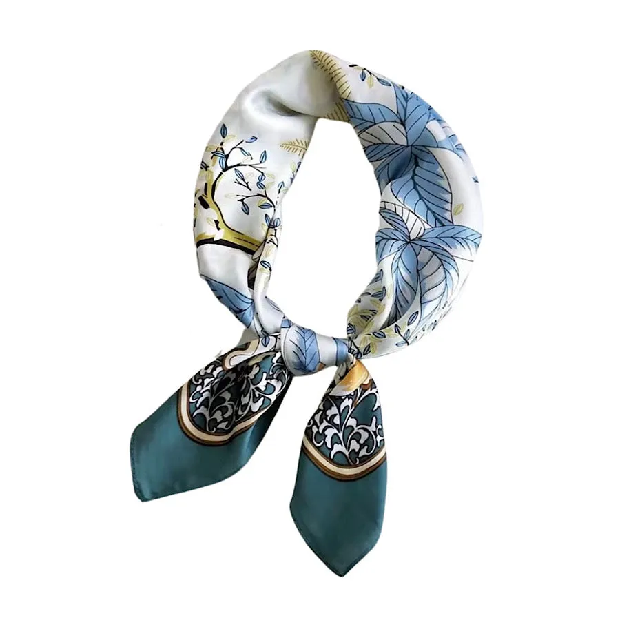 Teal Blue Print Satin Scarf - ETA 5/22