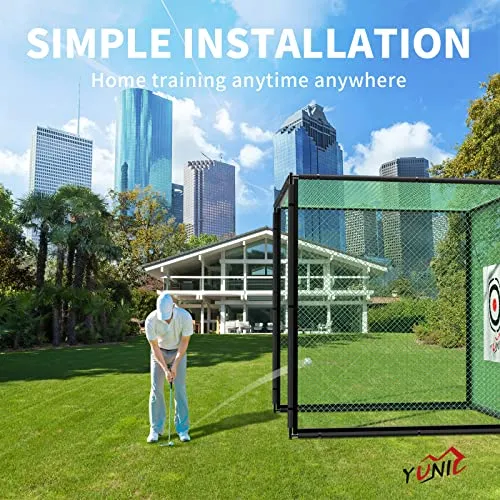 Top Golf Cage (10ft x 10ft x 10ft) Bundle - Includes 3x5 Golf Mat & Golf Accessories