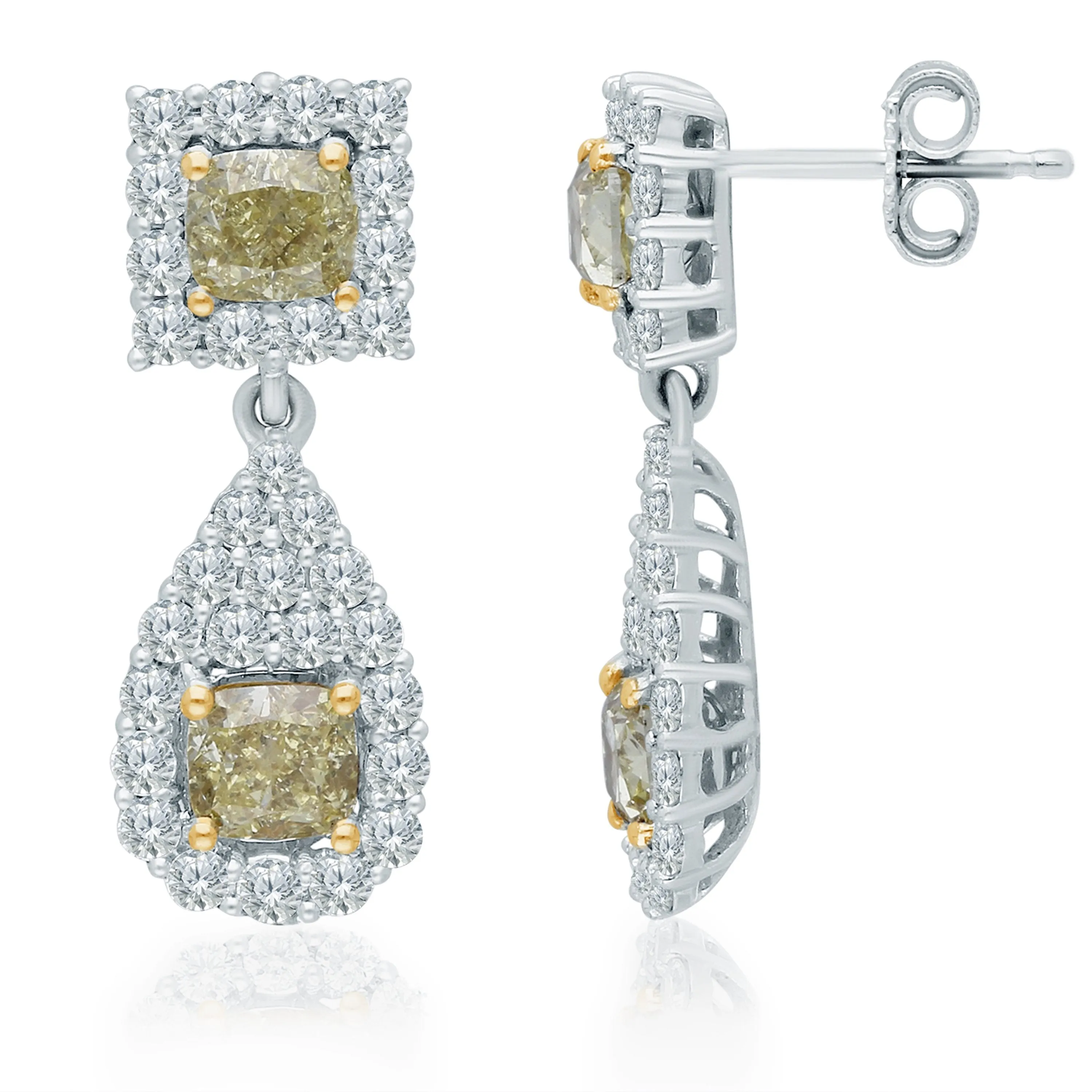 Two Tone Gold GIA Yellow & White Diamond Eternal Earrings