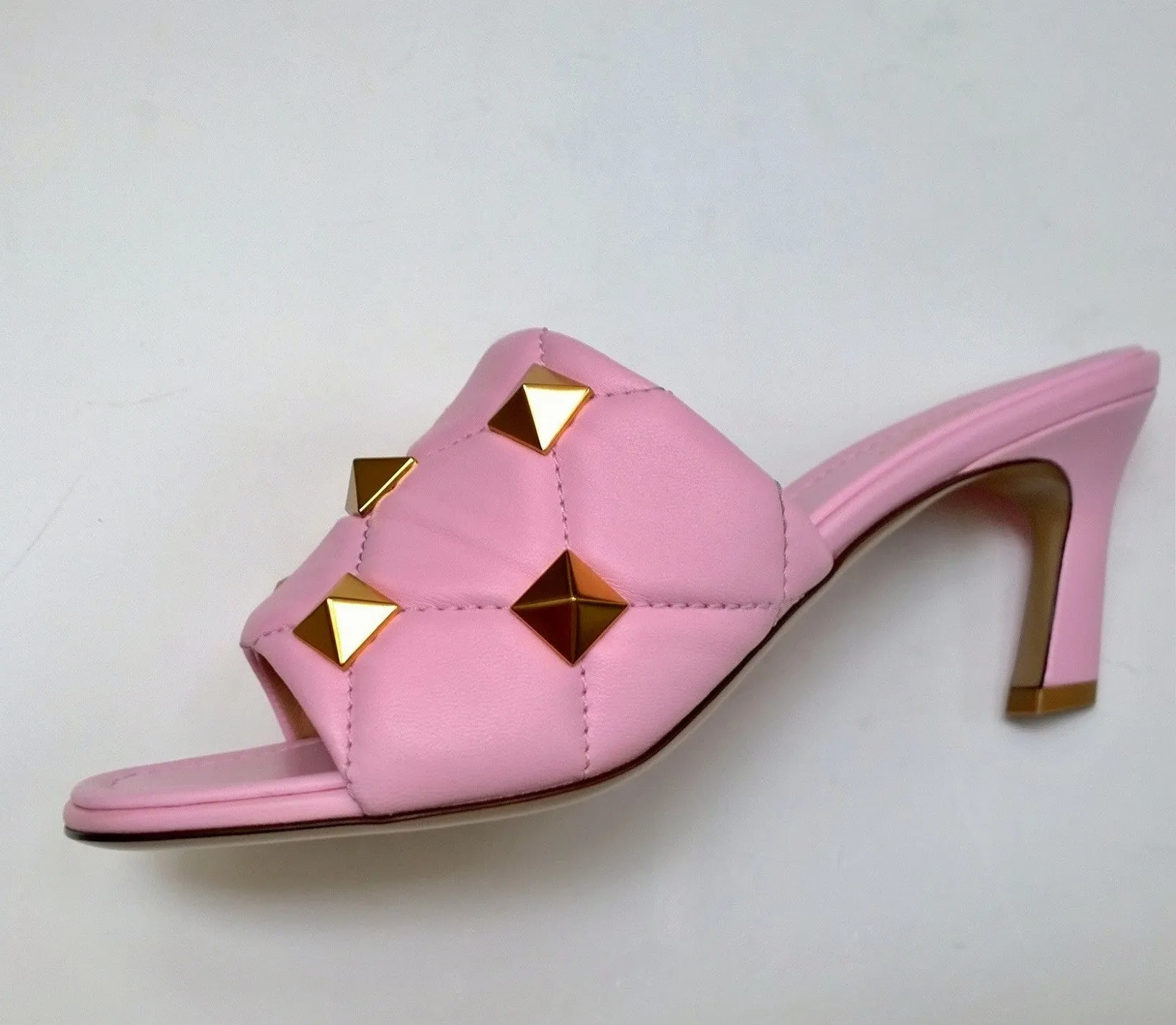 Valentino Garavani Roman Stud Mule 65 Rosa Pink Leather Sandals Heels