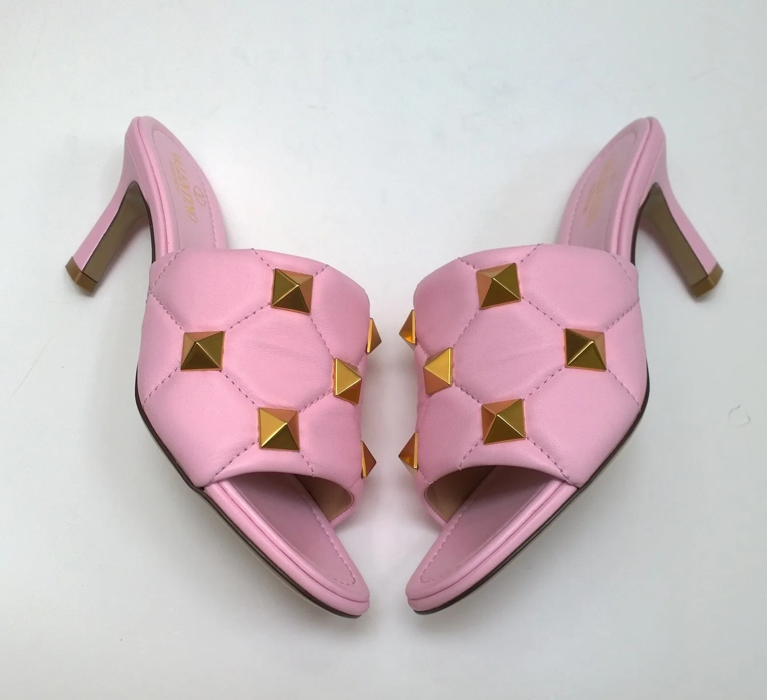 Valentino Garavani Roman Stud Mule 65 Rosa Pink Leather Sandals Heels