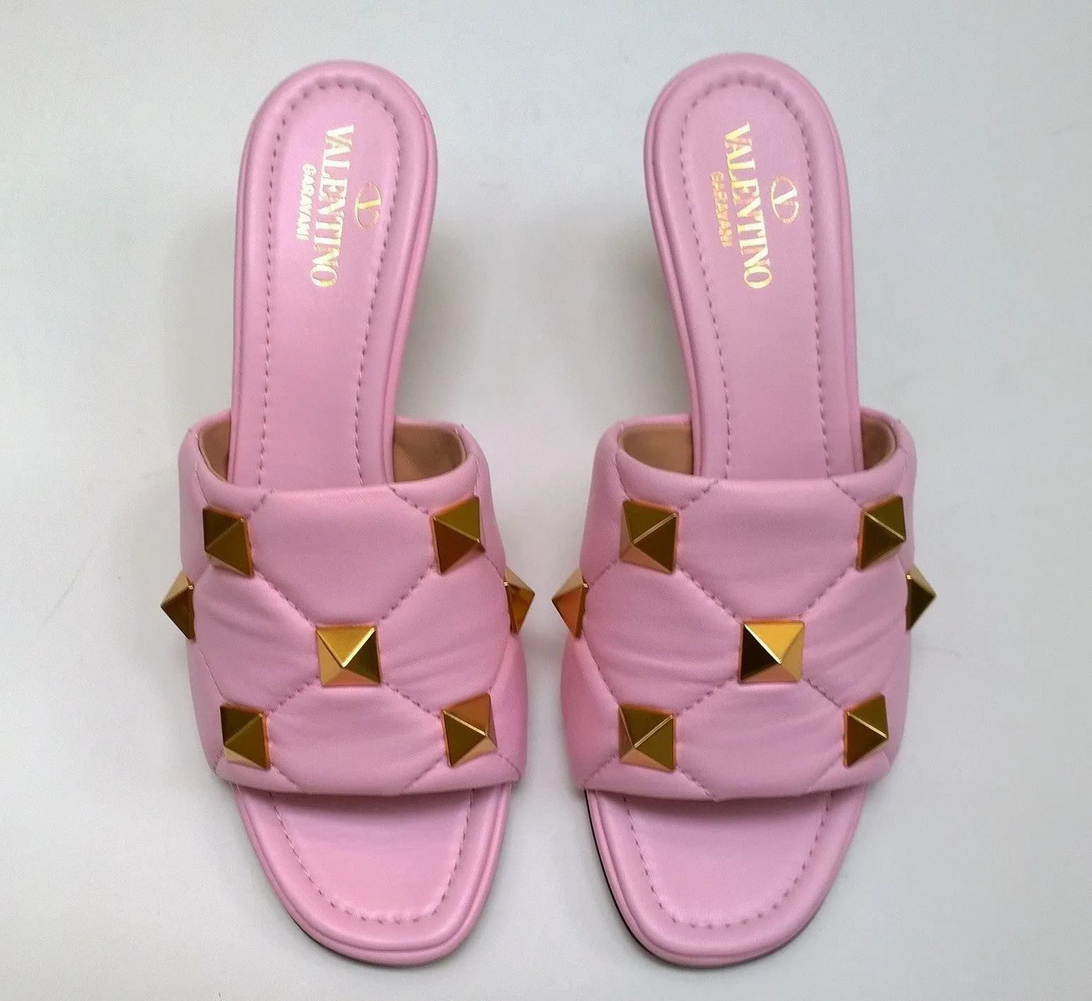 Valentino Garavani Roman Stud Mule 65 Rosa Pink Leather Sandals Heels