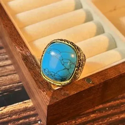 Vintage Brass Knot Ring with Natural Stone for Women