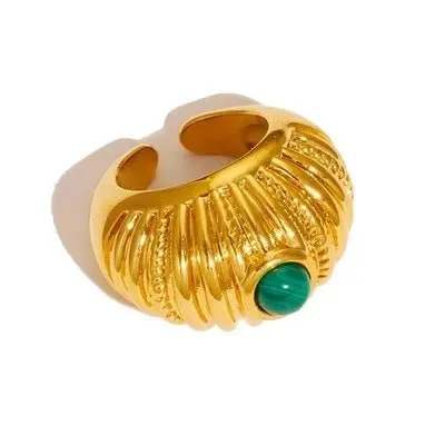 Vintage Brass Knot Ring with Natural Stone for Women