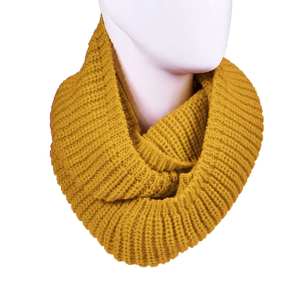 Women's Warm Infinity 2 Circle Cable Knit Cowl Neck Long Scarf Shawl