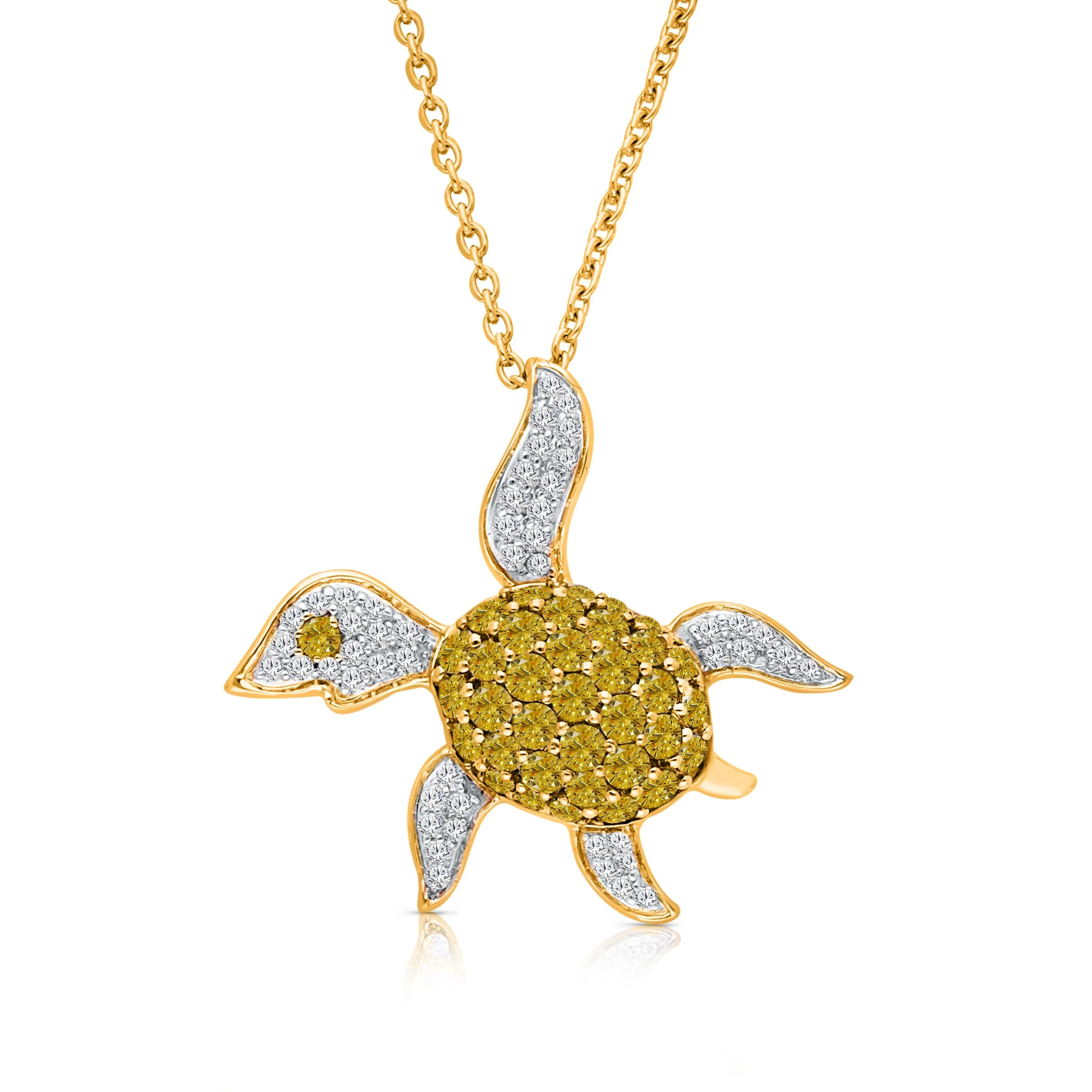 Yellow Gold Yellow & White Diamond Turtle Pendant